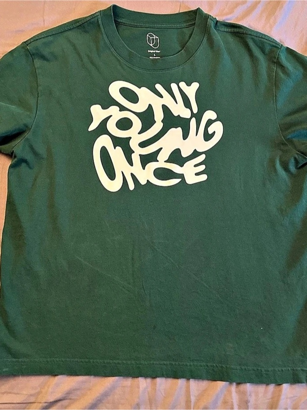 Original Use Only Young Once Graphic T-Shirt Green & White Large